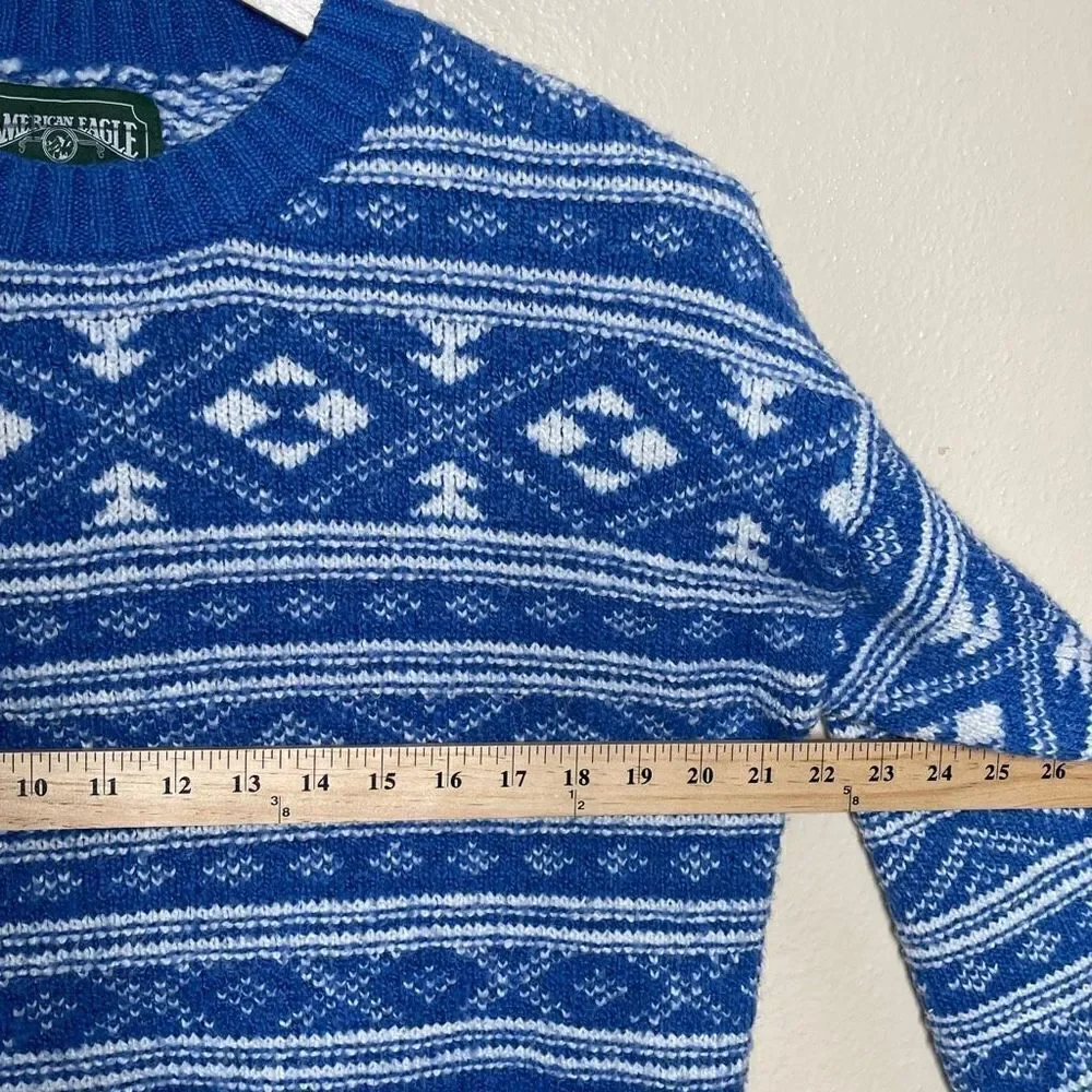 American Eagle Sweater Womens Medium Blue Knitted Long Sleeve Cropped Pullover - Picture 6 of 7